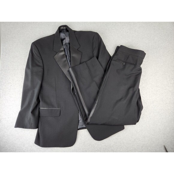 Vtg Men’s Tuxedo Suit 2 Piece‎ 42R Blazer Jacket Tux 36x30 + Pants Black Wool - Picture 1 of 16